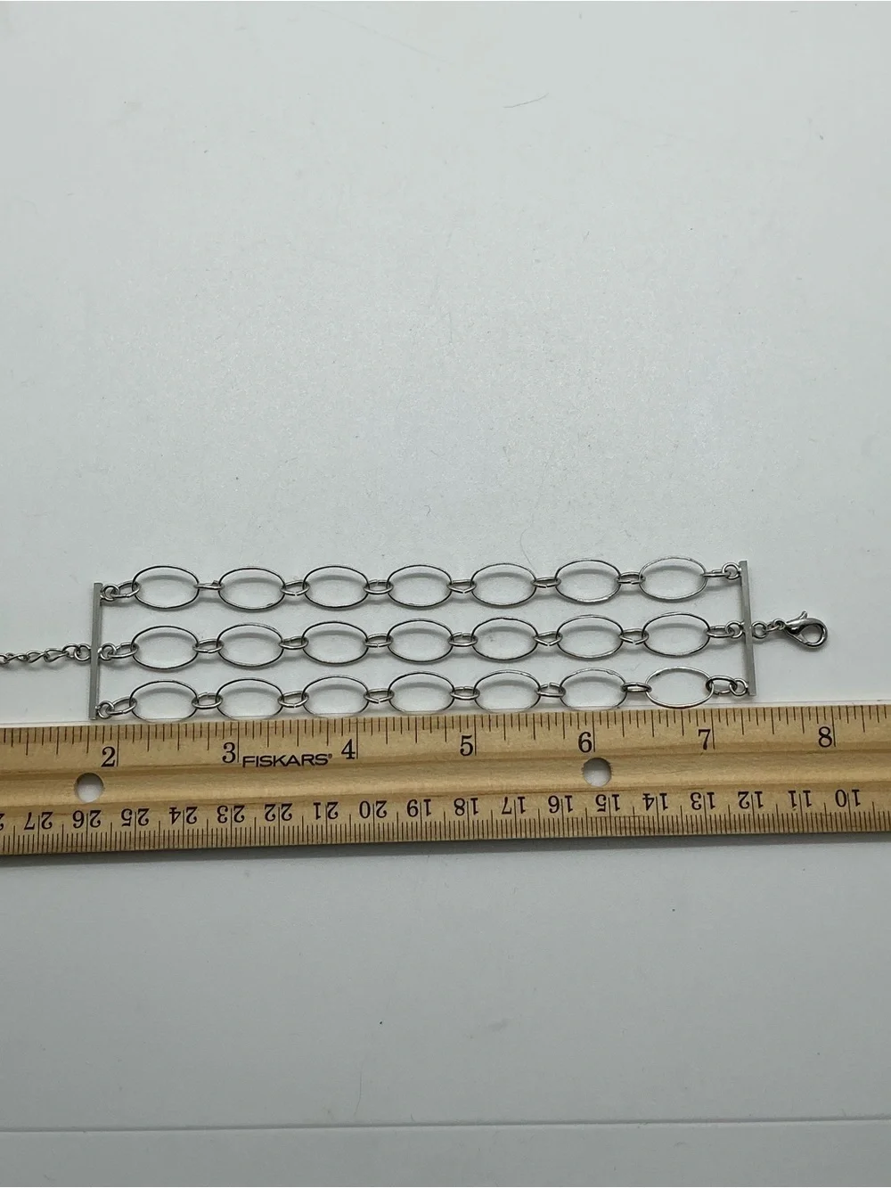 Silver Tone Metal Oval Link Chain 3 Strand Bracelet Lobster Clasp